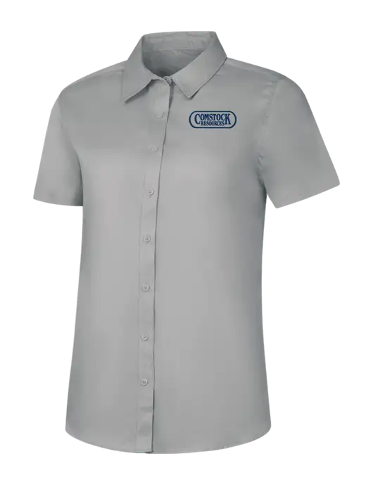 Womens Light Grey Short Sleeve Superpro React Twill Shirt w/Comstock Resources Logo