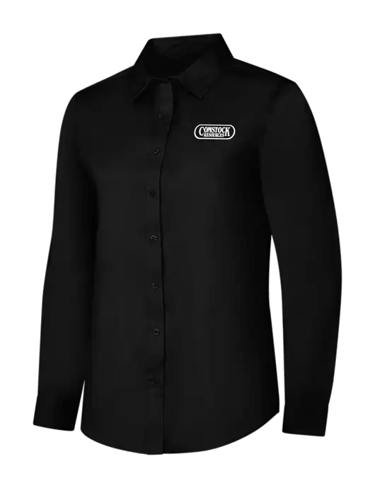 Womens Black Long Sleeve Superpro React Twill Shirt w/Comstock Resources Logo