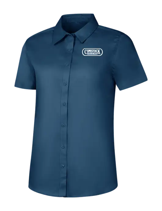 Womens Light Navy Short Sleeve Superpro React Twill Shirt w/Comstock Resources Logo