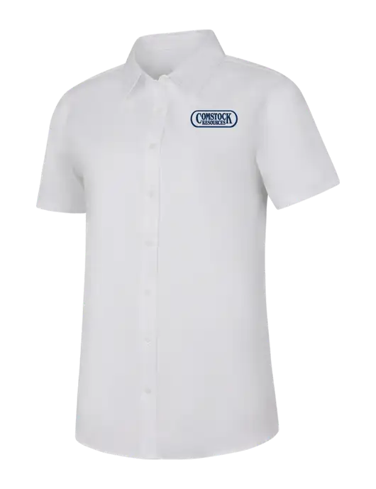 Womens White Short Sleeve Superpro React Twill Shirt w/Comstock Resources Logo