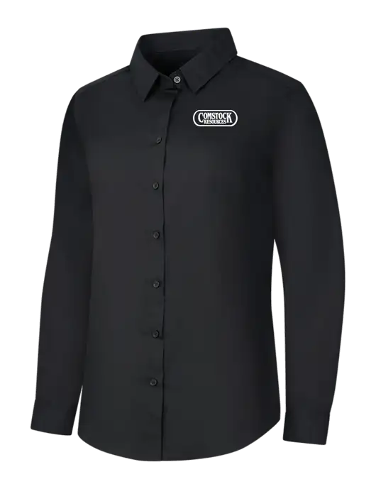 Womens Black Long Sleeve Carefree Poplin Shirt w/Comstock Resources Logo