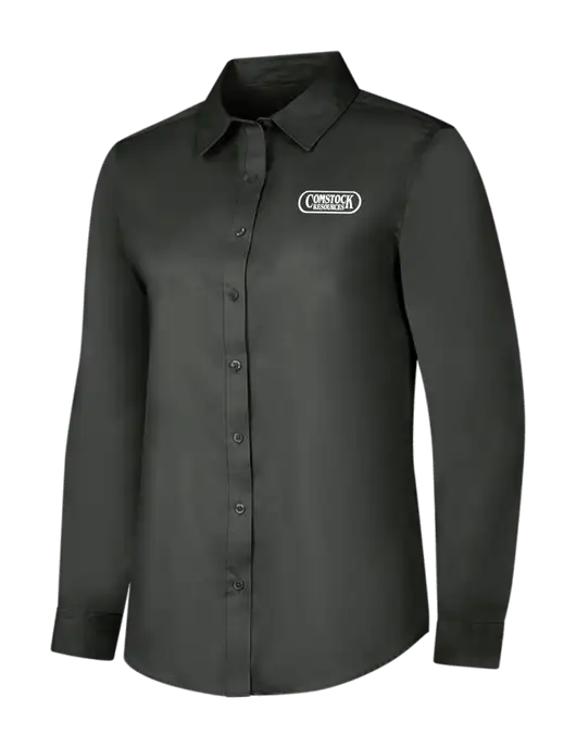 Dark Grey Womens Long Sleeve Superpro React Twill Shirt w/Comstock Resources Logo