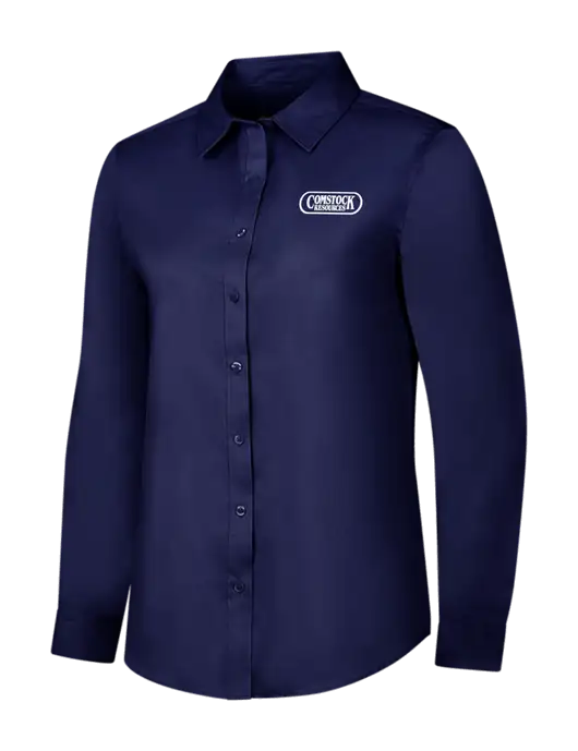 Navy Womens Long Sleeve Superpro React Twill Shirt w/Comstock Resources Logo