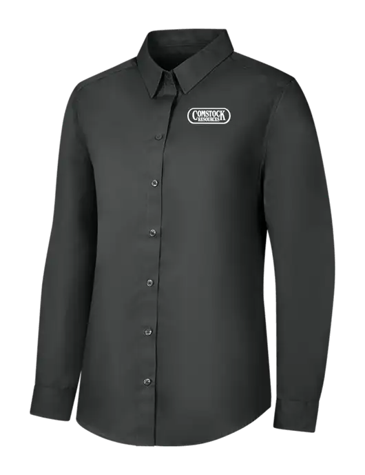 Womens Dark Grey Long Sleeve Carefree Poplin Shirt w/Comstock Resources Logo