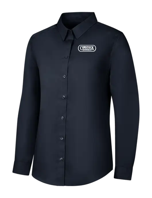 Womens River Blue Navy Long Sleeve Carefree Poplin Shirt w/Comstock Resources Logo