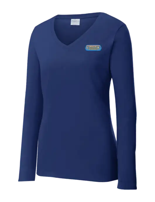 Womens  V-Neck Ring Spun Navy 4.5 oz Long Sleeve T-Shirt w/Comstock Resources Logo