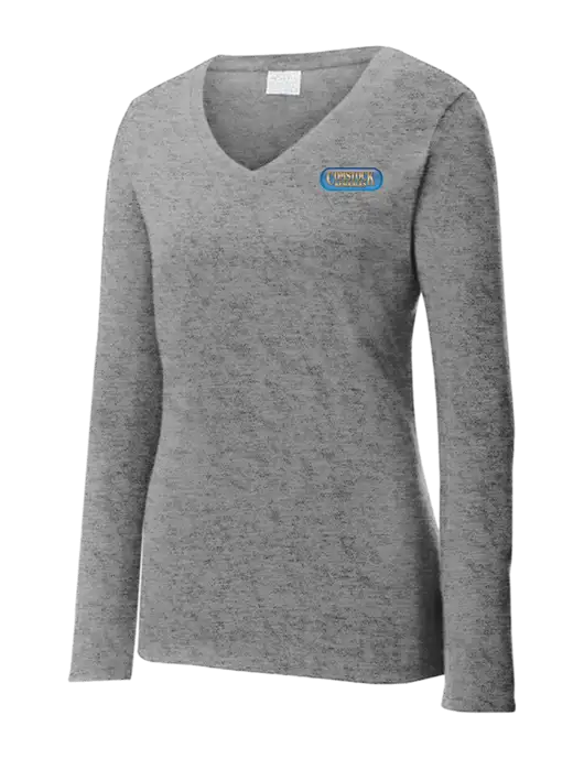 Womens  V-Neck Ring Spun Grey Heather 4.5 oz Long Sleeve T-Shirt w/Comstock Resources Logo