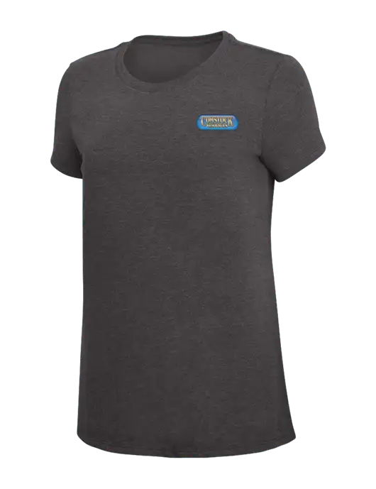 Womens Simply Soft Heather Charcoal 4.5oz  Poly/Combed Ring Spun Cotton T-Shirt w/Comstock Resources Logo