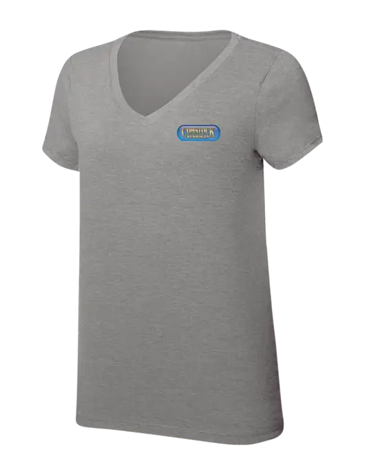 Womens Simply Soft V-Neck Grey Frost 4.5oz  Poly/Combed Ring Spun Cotton T-Shirt w/Comstock Resources Logo