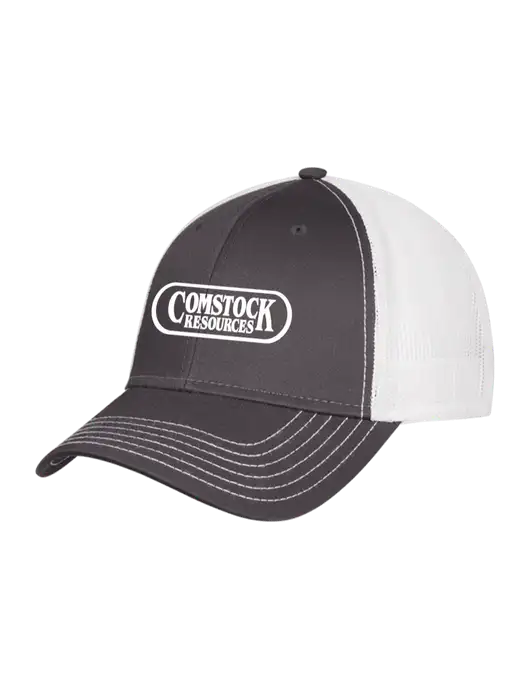 Dark Grey/White Mesh Trucker Cap Snap Back w/Comstock Resources Logo