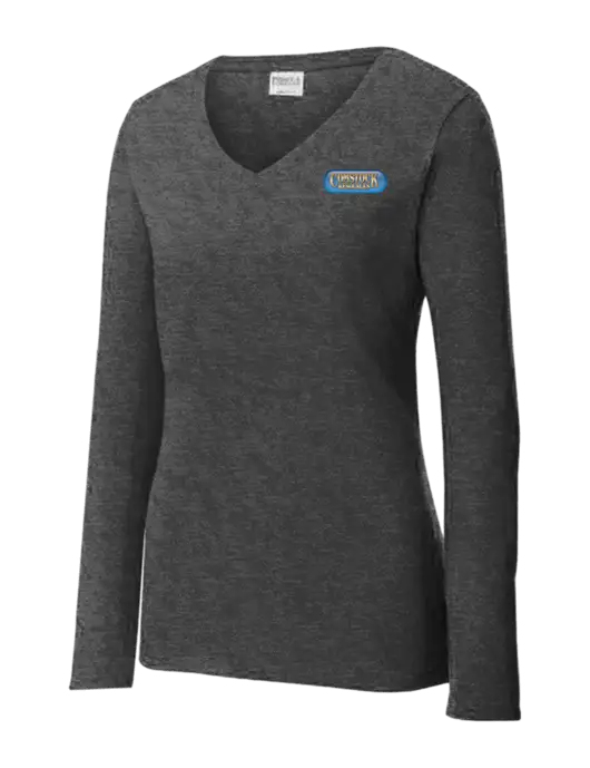 Womens  V-Neck Ring Spun Dark Heather Grey 4.5 oz Long Sleeve T-Shirt w/Comstock Resources Logo
