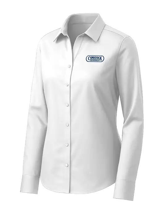 Brooks Brothers Womens White Wrinkle-Free Stretch Pinpoint Shirt w/Comstock Resources Logo