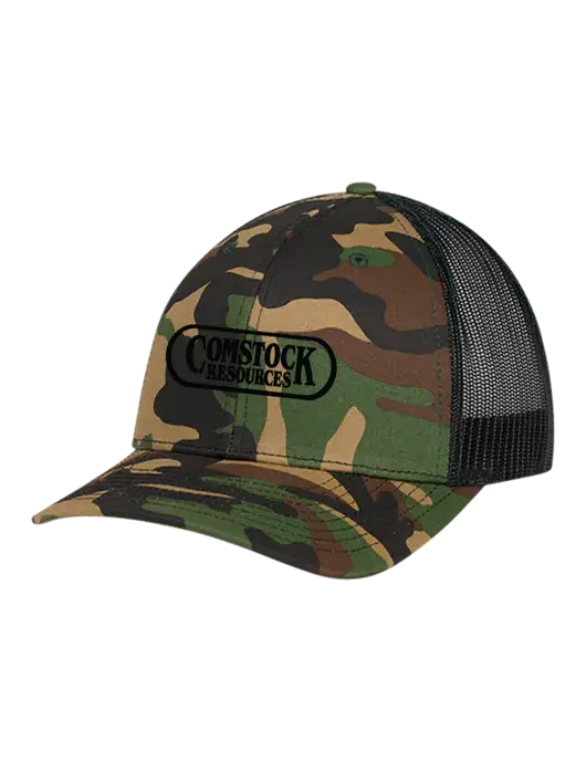Richardson Adjustable Snapback Original 112P Trucker Cap Army Camo/Black  w/Comstock Resources Logo