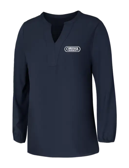 Mercer+Mettle Womens Navy Stretch Crepe 3/4 Sleeve Blouse w/Comstock Resources Logo