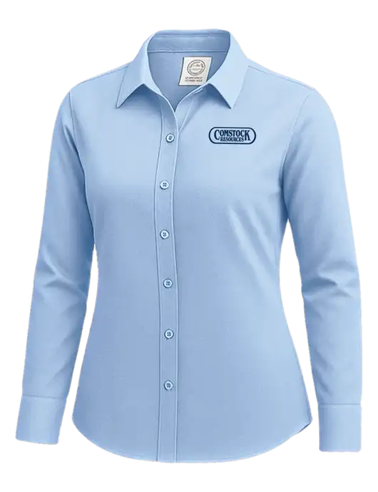 Brooks Brothers Womens Light Blue Wrinkle-Free Stretch Nailhead Shirt w/Comstock Resources Logo