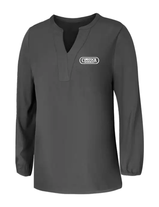 Mercer+Mettle Womens Dark Grey Stretch Crepe 3/4 Sleeve Blouse w/Comstock Resources Logo