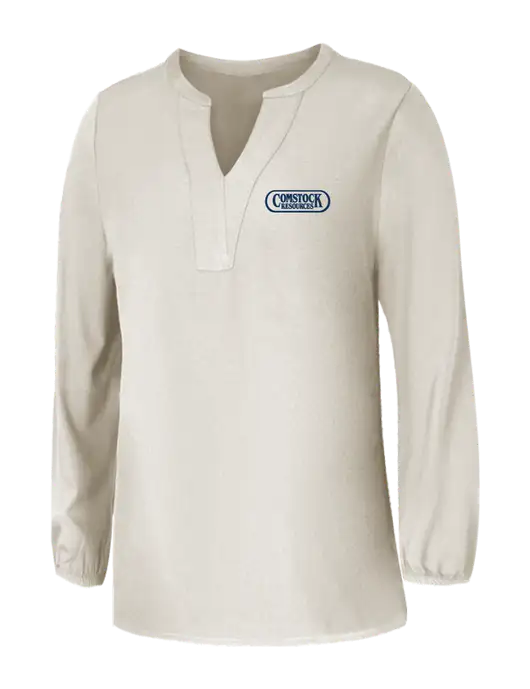 Mercer+Mettle Womens Ivory Stretch Crepe 3/4 Sleeve Blouse w/Comstock Resources Logo