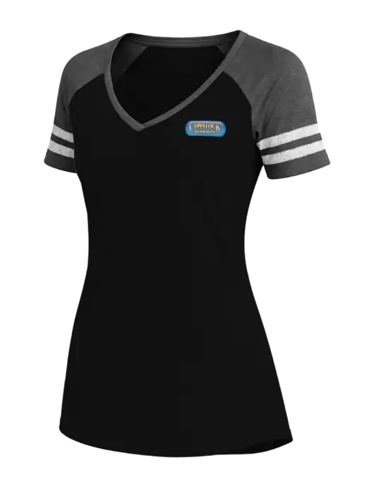 Womens Black/Charcoal Heather V-Neck Game Tee w/Comstock Resources Logo