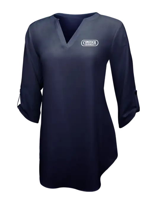 Navy Womens 3/4 Sleeve Tunic Blouse w/Comstock Resources Logo