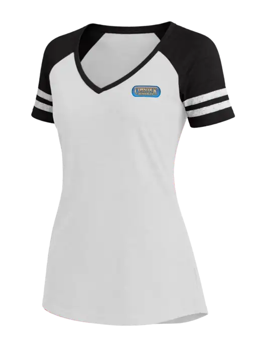 Womens White/Black V-Neck Game Tee w/Comstock Resources Logo