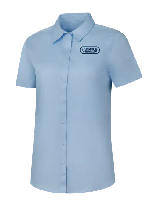 Womens Light Blue Short Sleeve Superpro React Twill Shirt w/Comstock Resources Logo