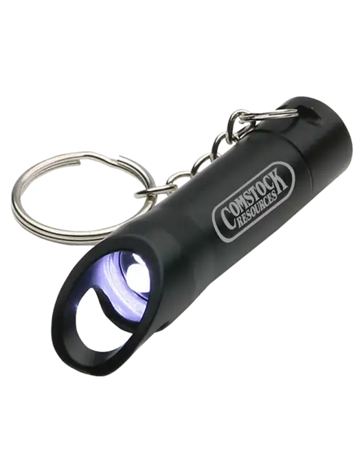 Black Pocket LED Flashlight with Bottle Opener & Keychain w/Comstock Resources Logo