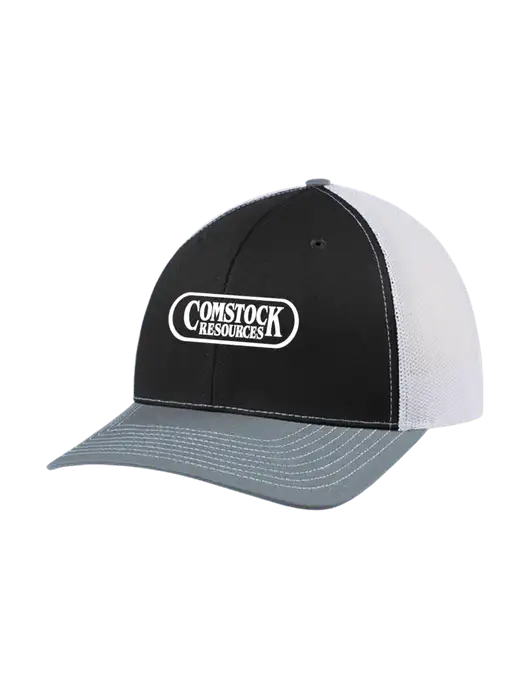 Richardson Adjustable Snapback Original 112 Trucker Cap Black/Light Heather Grey/White Mesh w/Comstock Resources Logo