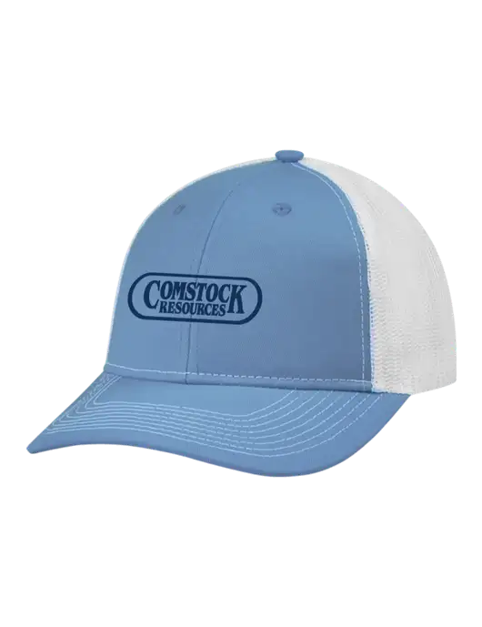 Snapback Ponytail Trucker Cap Carolina Blue w/White Mesh w/Comstock Resources Logo