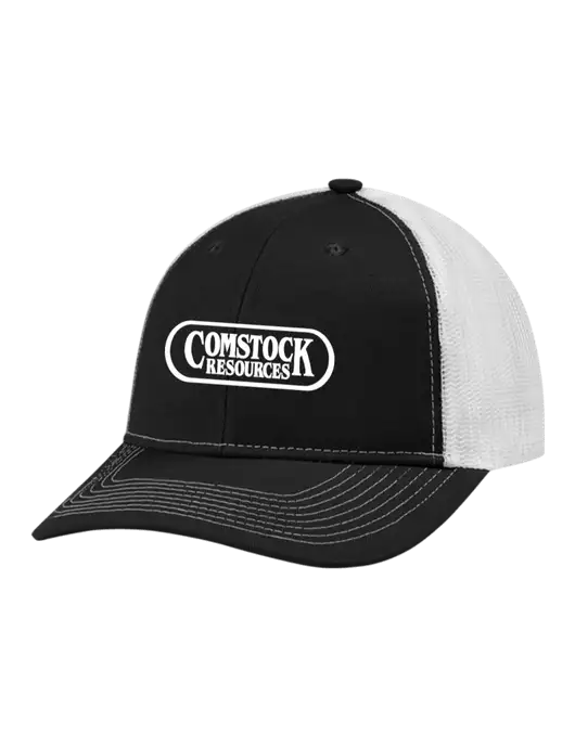 Snapback Ponytail Trucker Cap Black w/White Mesh w/Comstock Resources Logo