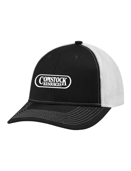 Snapback Ponytail Trucker Cap Black w/White Mesh w/Comstock Resources Logo