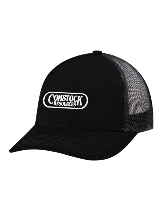 Snapback Ponytail Trucker Cap Black w/Black Mesh w/Comstock Resources Logo