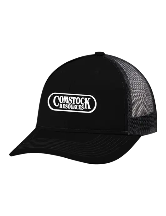 Snapback Ponytail Trucker Cap Black w/Black Mesh w/Comstock Resources Logo