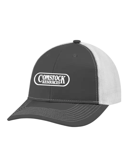 Snapback Ponytail Trucker Cap Dark Grey w/White Mesh w/Comstock Resources Logo