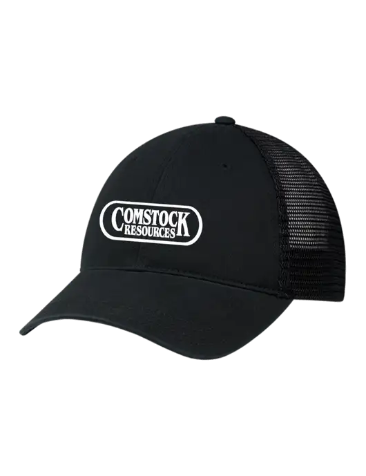 Richardson 111 Garment Washed Trucker Cap Black w/Black Mesh w/Comstock Resources Logo