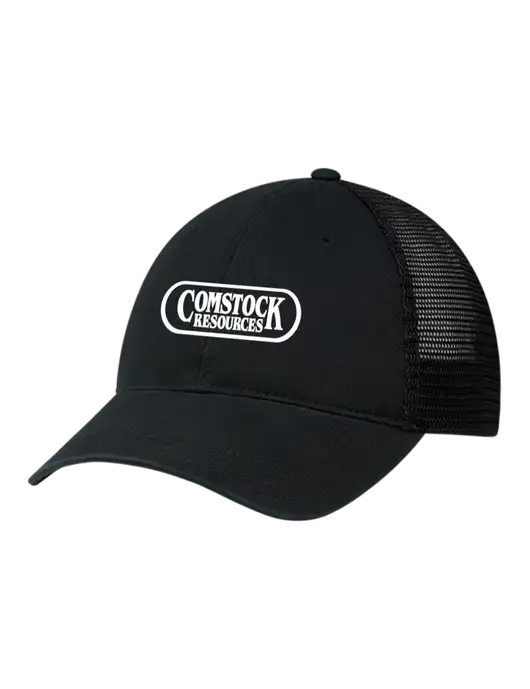 Richardson 111 Garment Washed Trucker Cap Black w/Black Mesh w/Comstock Resources Logo