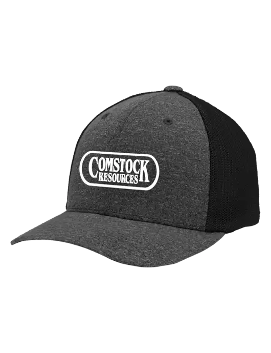 Flexfit Black/Dark Charcoal Heather Melange Mesh Back Trucker Cap w/Comstock Resources Logo