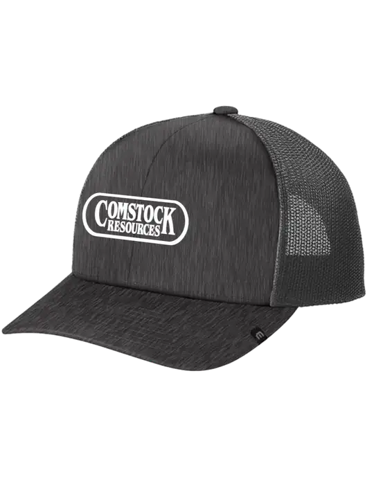 TravisMathew Very Dark Grey Heather Cruz Trucker Cap w/Comstock Resources Logo