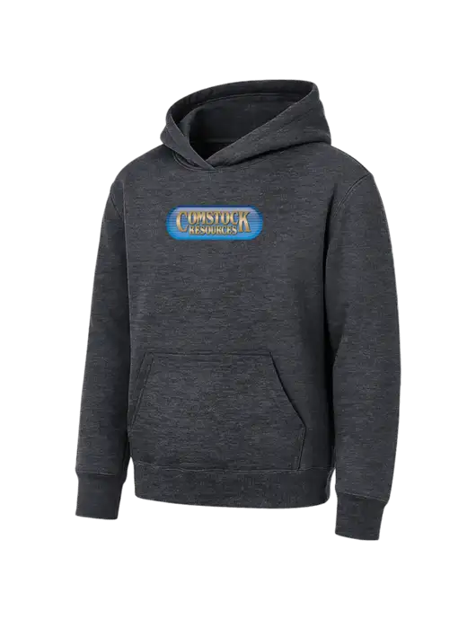 Youth Dark Heather Grey 7.8 oz Pullover Hooded Sweatshirt w/Comstock Resources Logo